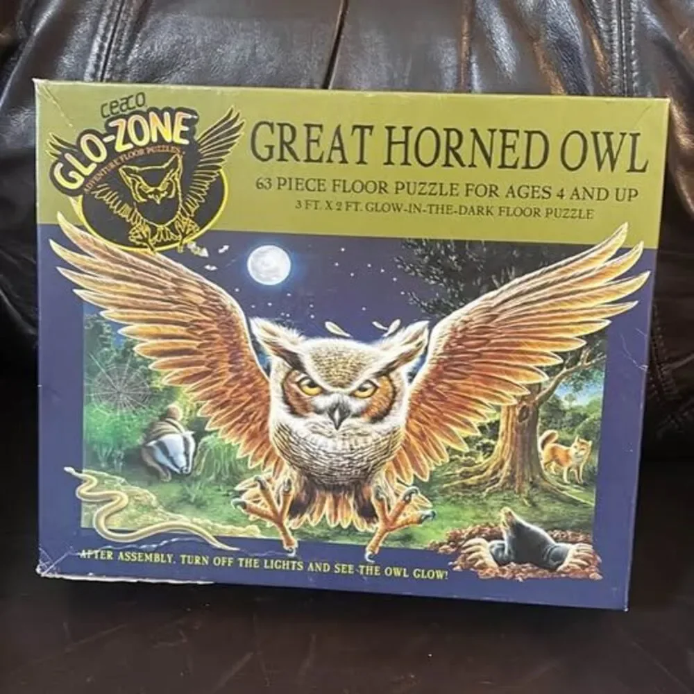Ceaco Glo-Zone Great Horned Owl 63 Piece Floor Puzzle